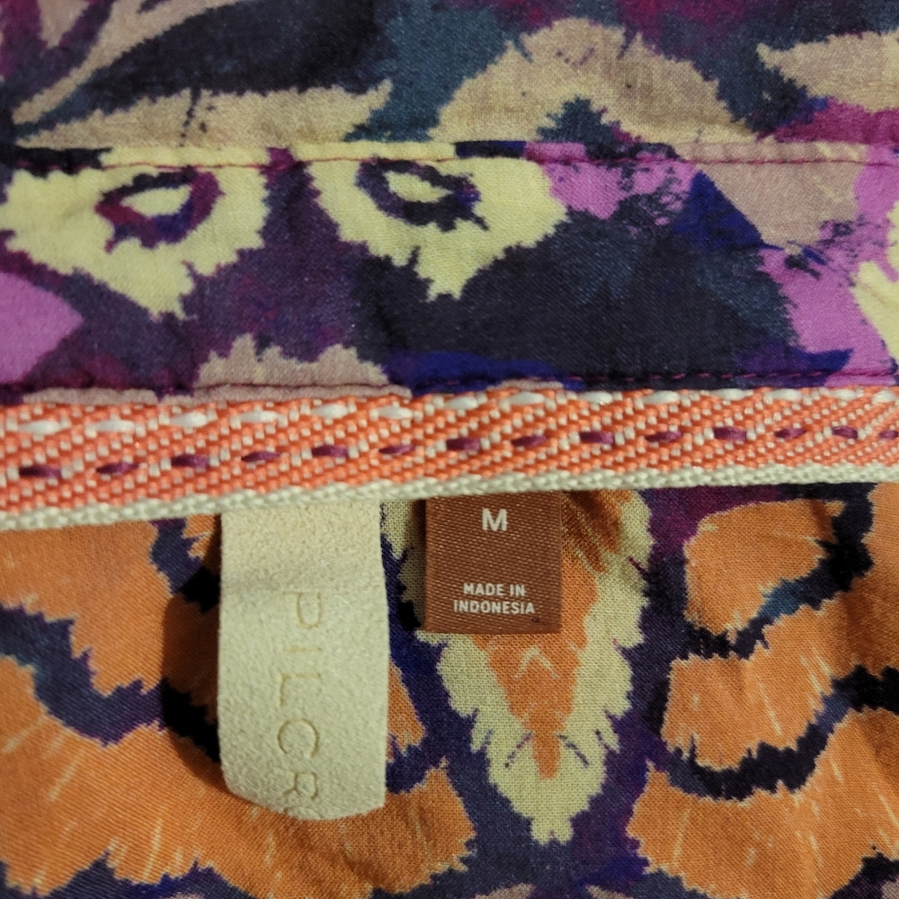 Pilcro Floral Button-Down Shirt in Purple, Pink, Orange - Picture 6 of 7